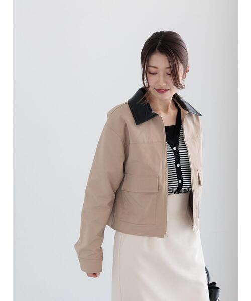 Te chichi（テチチ）の「【宮本茉由着用】ダブルポケットジップジャケット《2025spring catalog item》（ノーカラージャケット・レディース・ベージュ/ブラック/クリーム・F）」の8枚目の写真