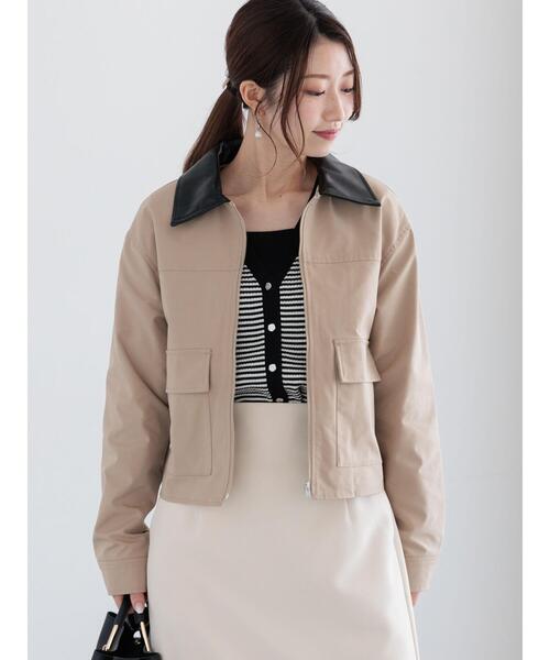 Te chichi（テチチ）の「【宮本茉由着用】ダブルポケットジップジャケット《2025spring catalog item》（ノーカラージャケット・レディース・ベージュ/ブラック/クリーム・F）」の9枚目の写真