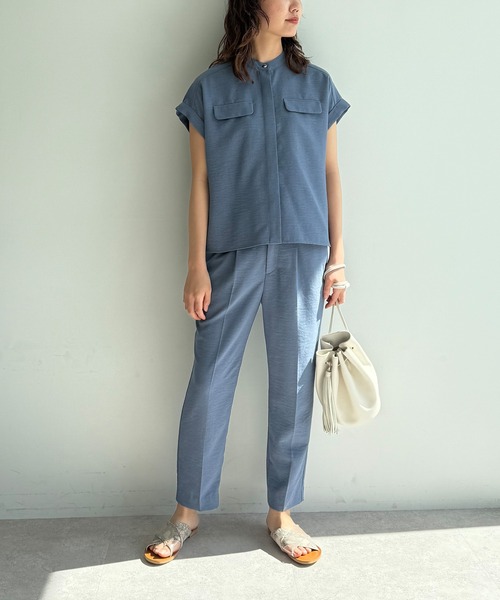 CROSS FUNCTION（クロスファンクション）の「《シワになりにくい》サマナチュラリネンライクセンタープレステーパードパンツ【CF/クロスファンクション】（スラックス・レディース・ブルー/ライトベージュ/モカ/チャコールグレー/ミント・LL/L/M）」の9枚目の写真