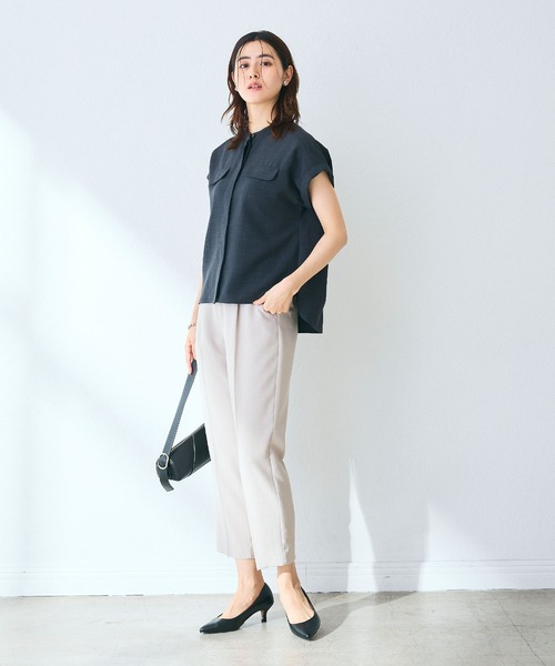 CROSS FUNCTION（クロスファンクション）の「《シワになりにくい》サマナチュラリネンライクセンタープレステーパードパンツ【CF/クロスファンクション】（スラックス・レディース・ブルー/ライトベージュ/モカ/チャコールグレー/ミント・LL/L/M）」の7枚目の写真