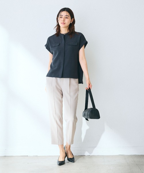 CROSS FUNCTION（クロスファンクション）の「《シワになりにくい》サマナチュラリネンライクセンタープレステーパードパンツ【CF/クロスファンクション】（スラックス・レディース・ブルー/ライトベージュ/モカ/チャコールグレー/ミント・LL/L/M）」の6枚目の写真