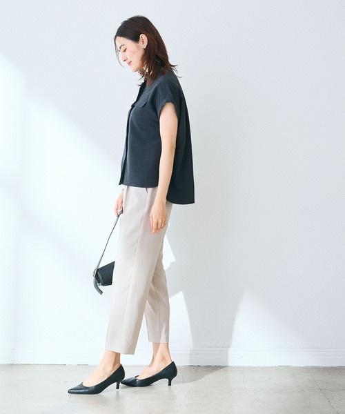 CROSS FUNCTION（クロスファンクション）の「《シワになりにくい》サマナチュラリネンライクセンタープレステーパードパンツ【CF/クロスファンクション】（スラックス・レディース・ブルー/ライトベージュ/モカ/チャコールグレー/ミント・LL/L/M）」の8枚目の写真