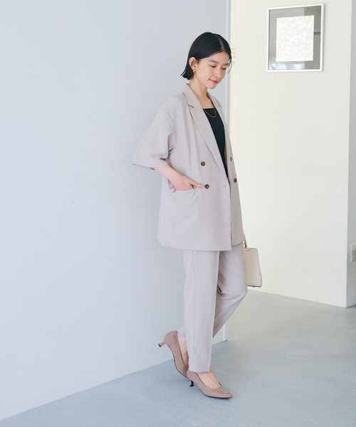 CROSS FUNCTION（クロスファンクション）の「《シワになりにくい》サマナチュラリネンライクセンタープレステーパードパンツ【CF/クロスファンクション】（スラックス・レディース・ブルー/ライトベージュ/モカ/チャコールグレー/ミント・LL/L/M）」の10枚目の写真