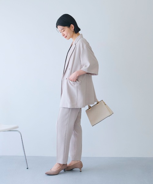 CROSS FUNCTION（クロスファンクション）の「《シワになりにくい》サマナチュラリネンライクセンタープレステーパードパンツ【CF/クロスファンクション】（スラックス・レディース・ブルー/ライトベージュ/モカ/チャコールグレー/ミント・LL/L/M）」の13枚目の写真