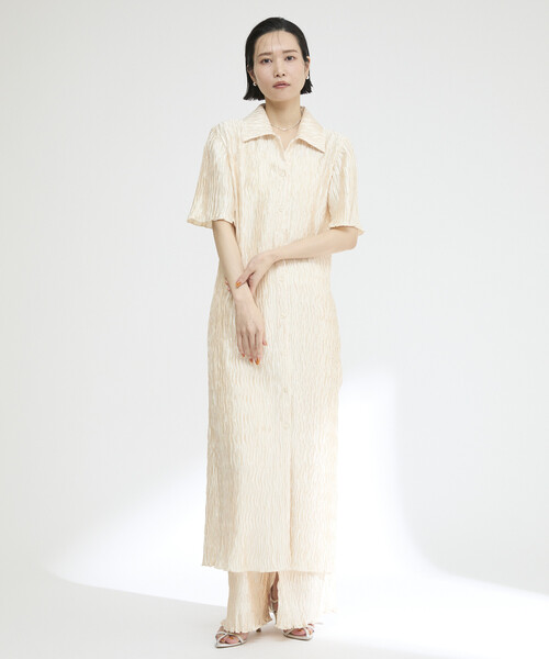 Firsthand（ファーストハンド）の「Firsthand/ファーストハンド クリンクル プリーツ ショートスリーブ シャツワンピース（ワンピース・レディース・オフホワイト/ブルー・FREE）」の18枚目の写真
