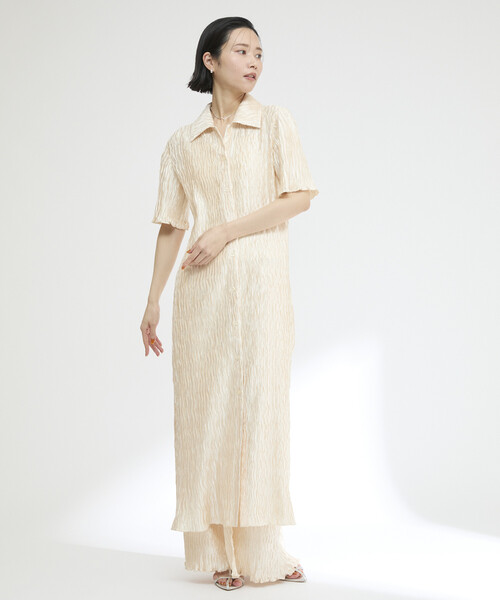 Firsthand（ファーストハンド）の「Firsthand/ファーストハンド クリンクル プリーツ ショートスリーブ シャツワンピース（ワンピース・レディース・オフホワイト/ブルー・FREE）」の19枚目の写真