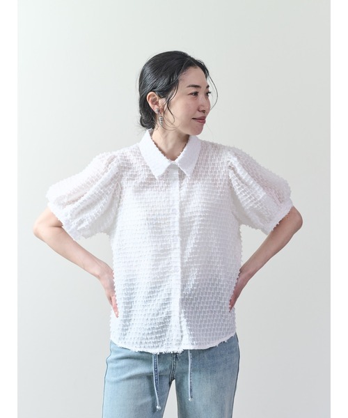 【新作入荷!!】  セール】【ZOZO限定商品】フリンジジャガード半袖パフスリーブ トップス