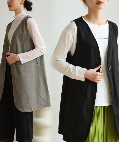 maison de LATIR（メゾンドラティール）の「ノーカラーVネックロングベスト（ベスト・レディース・ブラック/グレー・L/XL/M）」の17枚目の写真