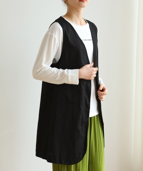 maison de LATIR（メゾンドラティール）の「ノーカラーVネックロングベスト（ベスト・レディース・ブラック/グレー・L/XL/M）」の15枚目の写真