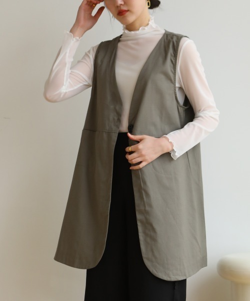 maison de LATIR（メゾンドラティール）の「ノーカラーVネックロングベスト（ベスト・レディース・ブラック/グレー・L/XL/M）」の6枚目の写真