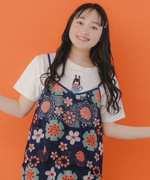 ScoLar(スカラー)の「151644:かぎ編み風 花柄レースビスチェ(ニット/セーター・レディース・ネイビー・M)」の3枚目の写真
