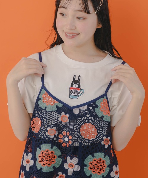 ScoLar(スカラー)の「151644:かぎ編み風 花柄レースビスチェ(ニット/セーター・レディース・ネイビー・M)」の5枚目の写真