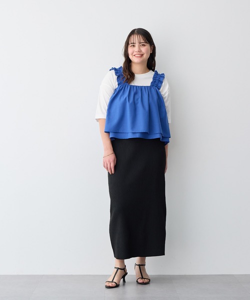 anyfee（エニフィー）の「【anyfee/プラスサイズ】肩ギャザーフレアキャミブラウス（キャミソール・レディース・レッド/ブルー/グレー・3L/LL/5L/4L）」の8枚目の写真