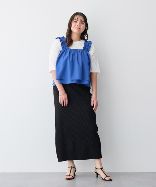 anyfee（エニフィー）の「【anyfee/プラスサイズ】肩ギャザーフレアキャミブラウス（キャミソール・レディース・レッド/ブルー/グレー・3L/LL/5L/4L）」の9枚目の写真