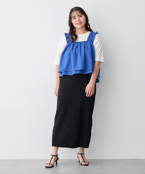 anyfee（エニフィー）の「【anyfee/プラスサイズ】肩ギャザーフレアキャミブラウス（キャミソール・レディース・レッド/ブルー/グレー・3L/LL/5L/4L）」の10枚目の写真