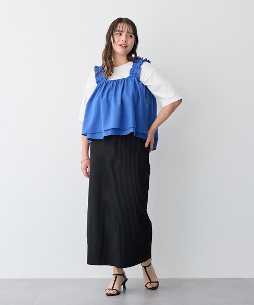 anyfee（エニフィー）の「【anyfee/プラスサイズ】肩ギャザーフレアキャミブラウス（キャミソール・レディース・レッド/ブルー/グレー・3L/LL/5L/4L）」の11枚目の写真