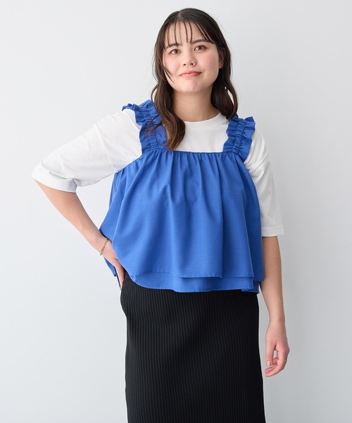 anyfee（エニフィー）の「【anyfee/プラスサイズ】肩ギャザーフレアキャミブラウス（キャミソール・レディース・レッド/ブルー/グレー・3L/LL/5L/4L）」の12枚目の写真