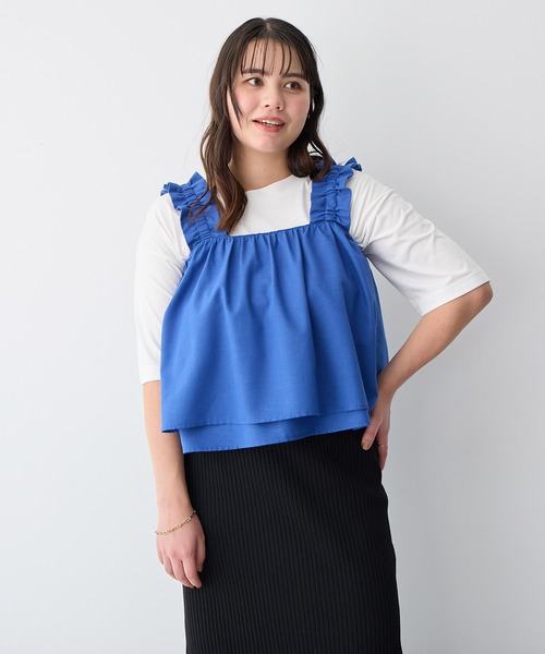 anyfee（エニフィー）の「【anyfee/プラスサイズ】肩ギャザーフレアキャミブラウス（キャミソール・レディース・レッド/ブルー/グレー・3L/LL/5L/4L）」の14枚目の写真