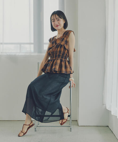 N.（N. Natural Beauty Basic）（エヌエヌナチュラルビューティーベーシック）の「【PS/低身長サイズ】メッシュチェックナロースカート（スカート・レディース・ブラック/ホワイト系その他・MEDIUM/PS）」の19枚目の写真