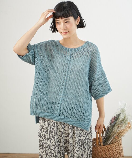 LBC(エルビーシー)の「透かし柄ラインメッシュニット(ニット/セーター・レディース・ミント/ベージュ・M)」の3枚目の写真