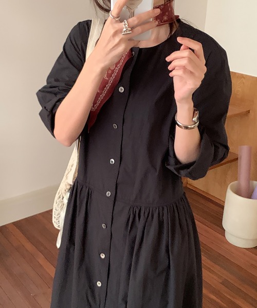 Doula Doula(ドゥーラドゥーラ)の「ノーカラーシャツワンピース(ワンピース・レディース・ホワイト/モカ/ブラック・FREE)」の6枚目の写真