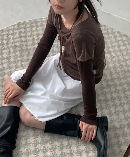 gossip!ロサンゼルス(ゴシップロサンゼルス)の「Y2K 【垢抜けレイヤードアイテム】 チュール ドット トップス(Tシャツ/カットソー・レディース・ブラック/ブラウン・FREE)」の15枚目の写真