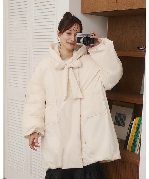 moi tytto 取り外しフード付き中綿ダウンコート　2ウェイ 取り外しフード付き中綿ダウンコート（ブルゾン）｜moi tytto