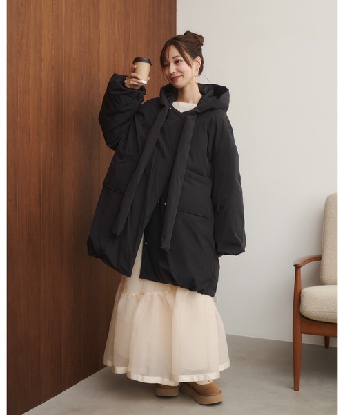 取り外しフード付き中綿ダウンコート（ブルゾン）｜moi tytto