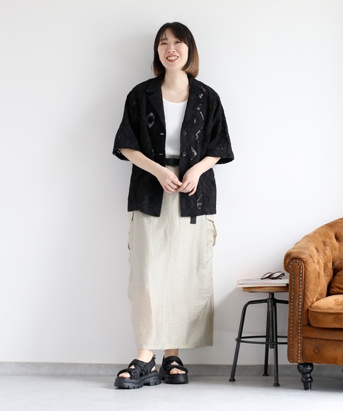 cepo（セポ）の「〈セットアップ対応〉コットンレース刺繍ジャケット（シャツ/ブラウス・レディース・ブラック/オフホワイト・M）」の10枚目の写真