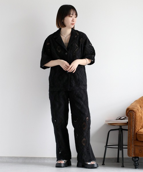 cepo（セポ）の「〈セットアップ対応〉コットンレース刺繍ジャケット（シャツ/ブラウス・レディース・ブラック/オフホワイト・M）」の9枚目の写真