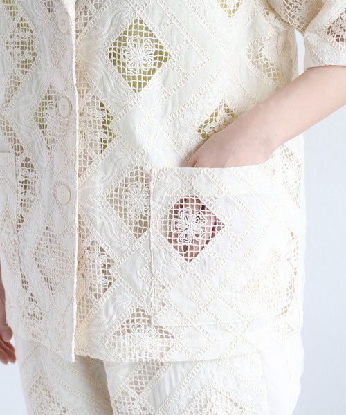セール】〈セットアップ対応〉コットンレース刺繍ジャケット
