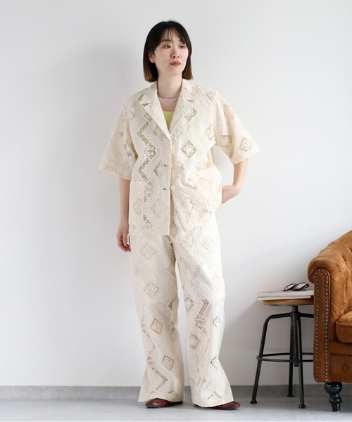 ブラウス シャツ 「セットアップ対応」コットンレース刺繍ジャケット レディース セール】〈セットアップ対応〉コットンレース刺繍ジャケット