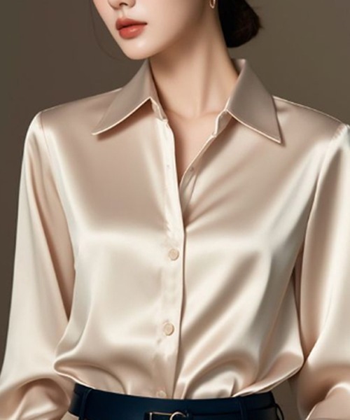 STYLEBLOCK(スタイルブロック)の「サテンシャツ(シャツ/ブラウス・レディース・パープル/ライトパープル/シャンパン/ネイビー/ライトグリーン/レッド/ブラック/ホワイト/グレー・2XL/M)」の9枚目の写真