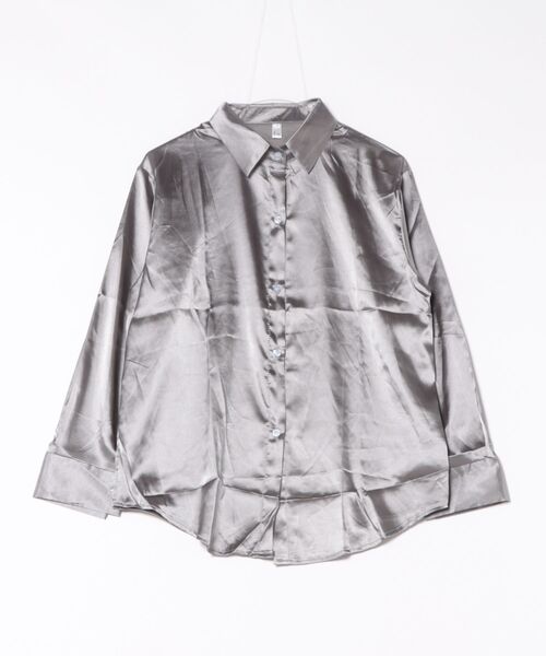 STYLEBLOCK(スタイルブロック)の「サテンシャツ(シャツ/ブラウス・レディース・パープル/ライトパープル/シャンパン/ネイビー/ライトグリーン/レッド/ブラック/ホワイト/グレー・2XL/M)」の13枚目の写真