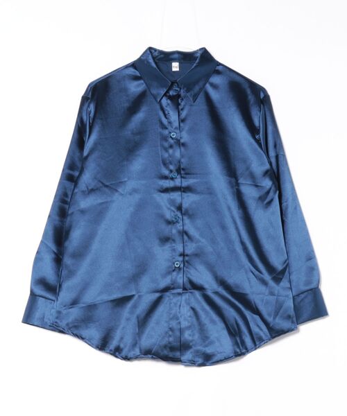 STYLEBLOCK(スタイルブロック)の「サテンシャツ(シャツ/ブラウス・レディース・パープル/ライトパープル/シャンパン/ネイビー/ライトグリーン/レッド/ブラック/ホワイト/グレー・2XL/M)」の15枚目の写真