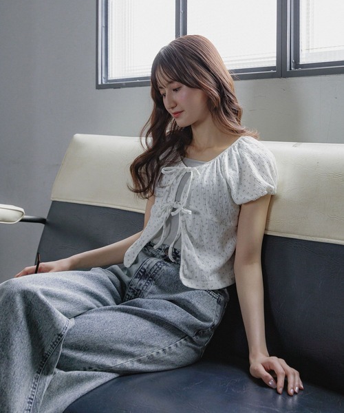 GLOBAL WORK（グローバルワーク）の「フラワーパフスリーブT/AND YUA ANY/420787（Tシャツ/カットソー・キッズ・レッド/ホワイト×ブルー・FREE）」の6枚目の写真
