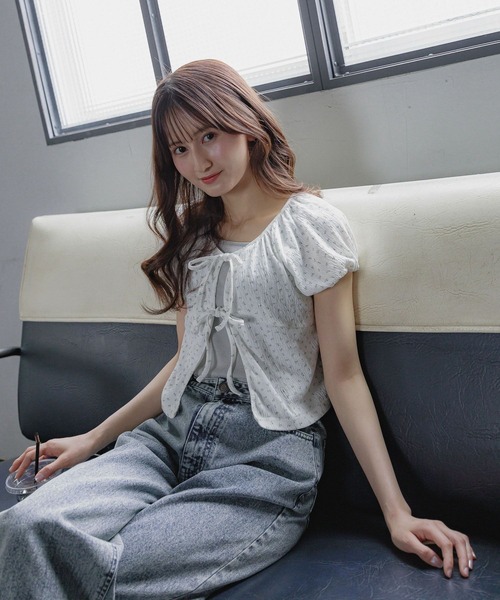 GLOBAL WORK（グローバルワーク）の「フラワーパフスリーブT/AND YUA ANY/420787（Tシャツ/カットソー・キッズ・レッド/ホワイト×ブルー・FREE）」の7枚目の写真