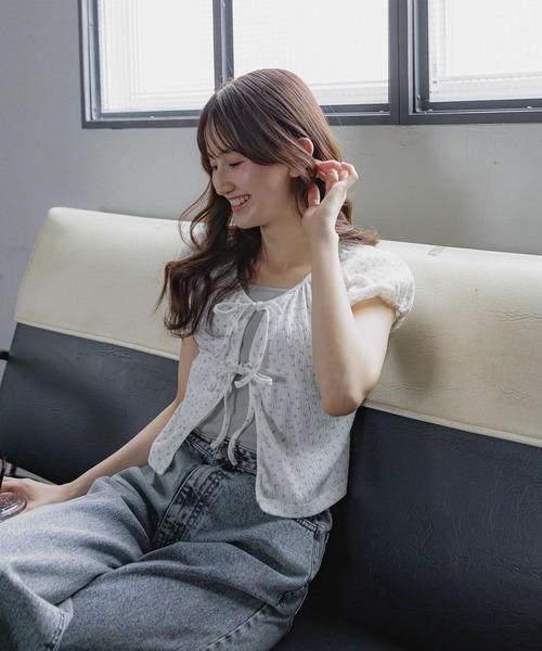 GLOBAL WORK（グローバルワーク）の「フラワーパフスリーブT/AND YUA ANY/420787（Tシャツ/カットソー・キッズ・レッド/ホワイト×ブルー・FREE）」の8枚目の写真