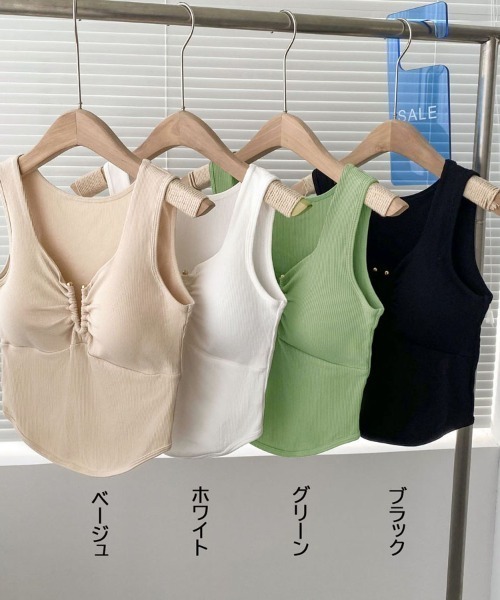 shoppinggo(ショッピングゴー)の「夏服 カップ付きキャミソールトップ(キャミソール・レディース・ブラック/ベージュ/ホワイト/グリーン・FREE)」の5枚目の写真