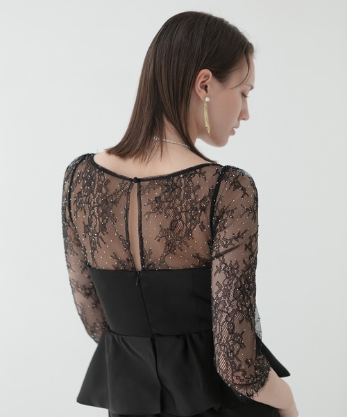セール】【LEJA LUXE】レースストーンペプラムマーメイドドレス