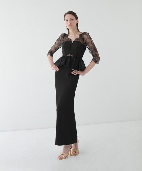 LEJA LUXE】レースストーンペプラムマーメイドドレスワンピース