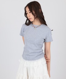 hem lace side gather t-shirt