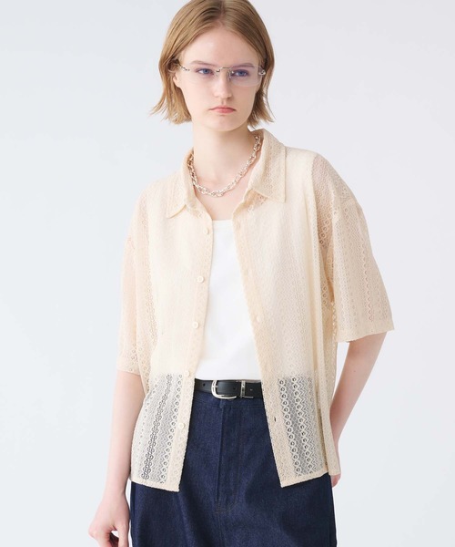 SELLE GLANT(セレグランテ)の「LACE SHEER REGULAR COLLAR SHIRT/レースシアーレギュラーカラーシャツ(シャツ/ブラウス・メンズ・アイボリー/ブラック/ダークブラウン・SMALL/MEDIUM/LARGE)」の3枚目の写真