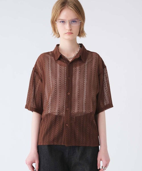 セール】LACE SHEER REGULAR COLLAR SHIRT/レースシアー