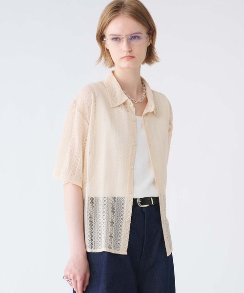 ブラウス シャツ Sheer Lace Shirt / シアーレースシャツ レディース MOUSSY（マウジー）の「SHEER LACE シャツブラウス（シャツ