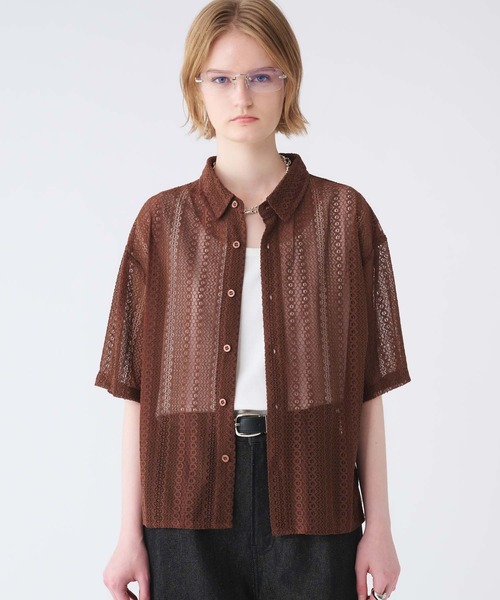 セール】LACE SHEER REGULAR COLLAR SHIRT/レースシアー