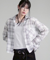 Chikashitsu + | 【Chikashitsu +】cropped linen check shirt / 【チカシツプラス】クロップドリネンチェック長袖シャツ(シャツ/ブラウス)