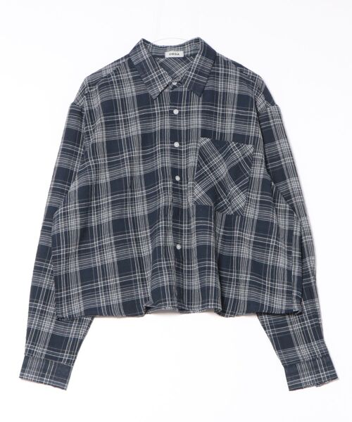 Chikashitsu＋】cropped linen check shirt / 【チカシツプラス