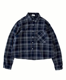 Chikashitsu +（チカシツプラス）の「【Chikashitsu +】cropped linen check shirt / 【チカシツプラス】クロップドリネンチェック長袖シャツ（シャツ/ブラウス）」