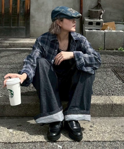 Chikashitsu＋】cropped linen check shirt / 【チカシツプラス